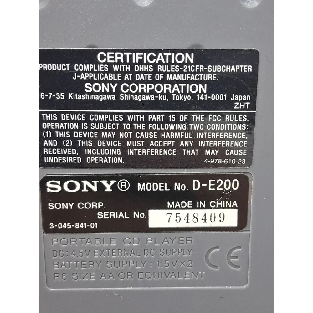 Sony Disc-man Portable Compact Disc Cd Player D-E200 W/ Case&Accessories Works H